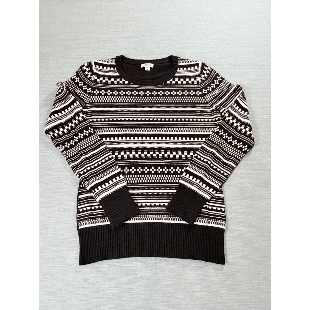 Merona Sweater Women Medium Black White Excellent Fair Isle Geometric Knit
